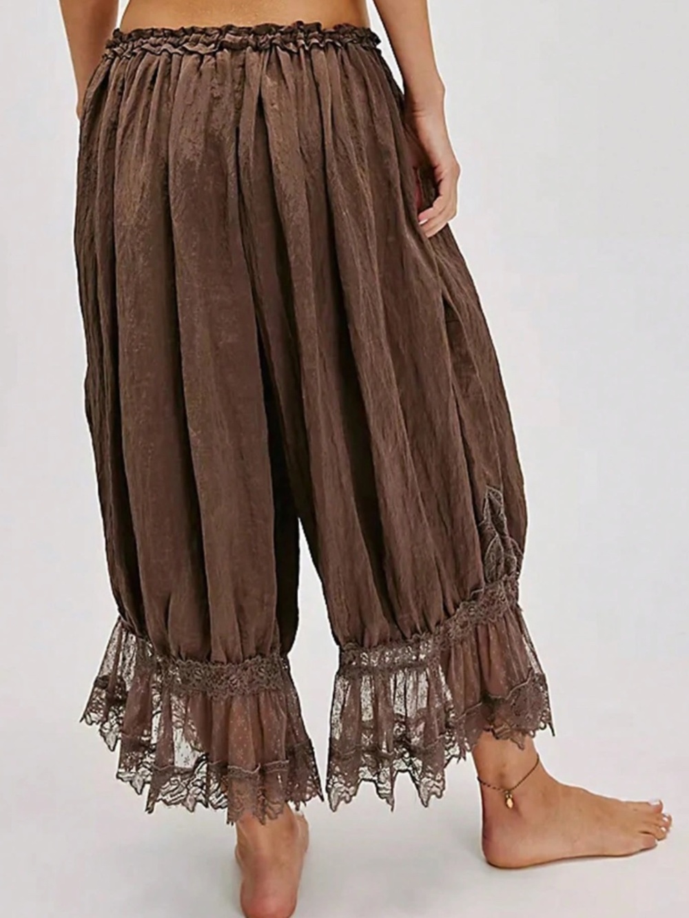 Boho Solid Stretchy Waist Lace hem Bloomers Pants - Picture 6 of 10